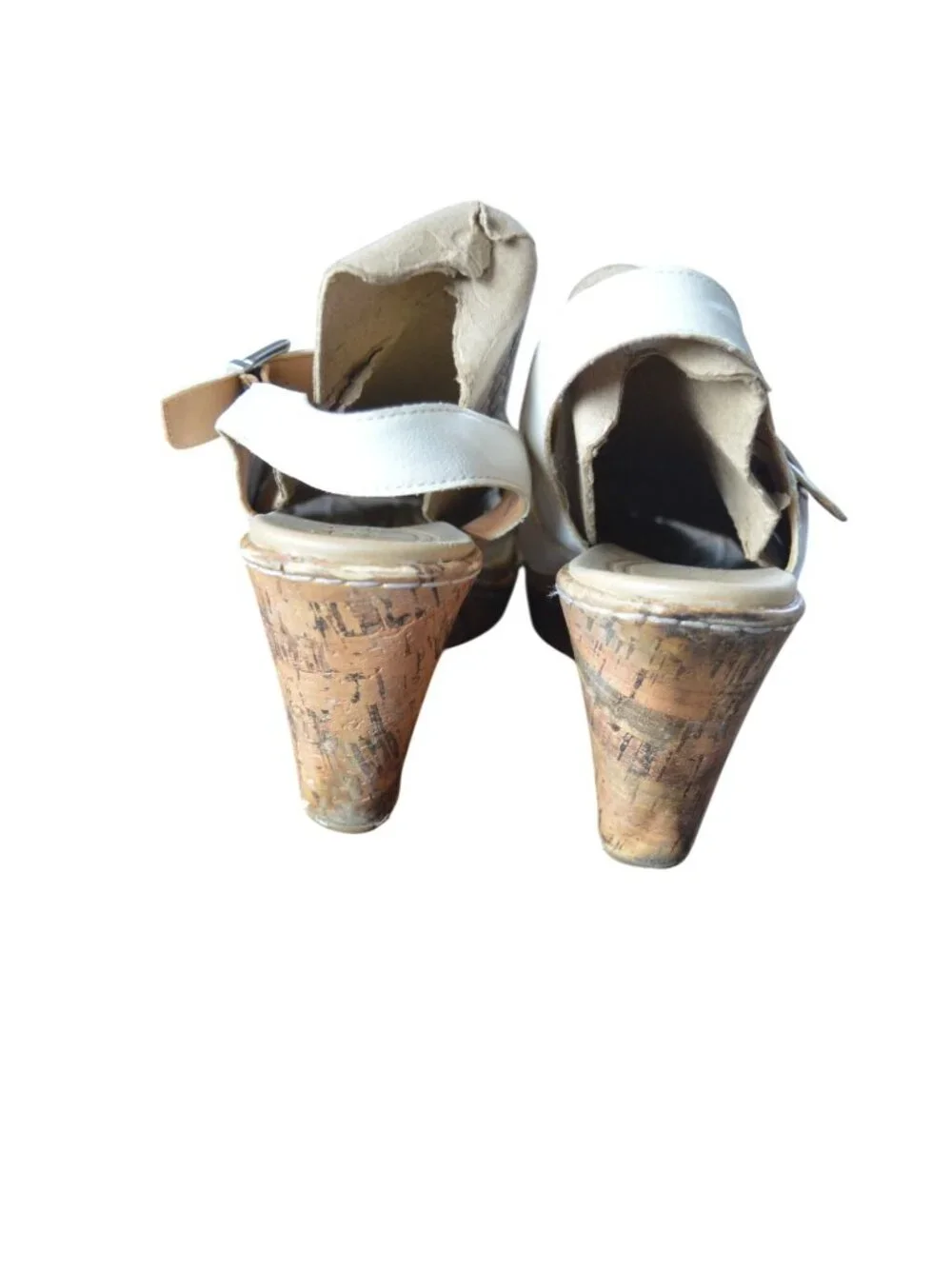 Born b.o.c. Schirra White Strappy Cork Wedge Sandals Women's Size 11 Boho Summer